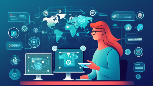 Create an illustration of a person sitting at a desk with multiple computer screens displaying different VPN service options. The screens show various icons and features such as security shields, global servers, and speedometers. The person looks thoughtfully at the screens while holding a checklist in one hand. The background includes elements like secure padlocks, a globe symbolizing global servers, and connected lines to represent internet security.