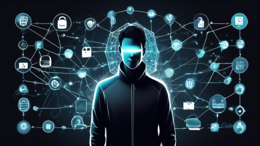 Create an image of a person confidently using multiple digital devices, protected by a glowing shield labeled 'Norton VPN.' The backdrop shows a network of interconnected, secure, and encrypted data streams, with icons representing global connectivity, privacy, and various online features and benefits.