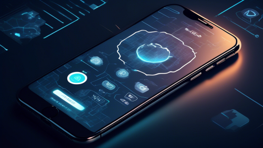 Create an image of a modern iPhone displaying a sleek VPN app interface with global server locations highlighted. In the background, include a serene, high-tech environment with subtle nods to privacy and security, such as a digital lock and shield icons. The overall aesthetic should be futuristic and premium, emphasizing the advanced technology of 2023.