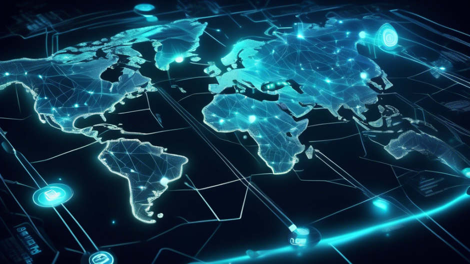 Create an illustrative image of a digital world map with glowing connecting lines symbolizing internet connections. Overlay this map with a semi-transparent shield bearing the letters VPN in a futuristic style. The shield should have a protective aura, symbolizing security and privacy. In the background, include subtle icons of locks and keys to emphasize the theme of online safety, while maintaining a sleek and modern design aesthetic.