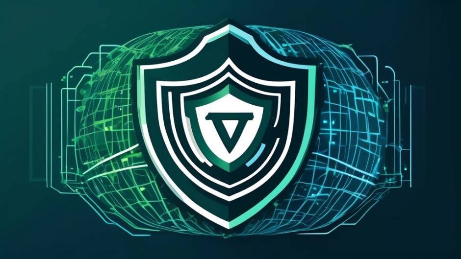 Create an illustration of a digital shield symbolizing online security, surrounded by interconnected network lines, with a globe in the background. The shield should prominently feature the Pure VPN logo, emphasizing protection and anonymity in the digital world. The overall color scheme should reflect a sense of security and trust, using blues and greens.